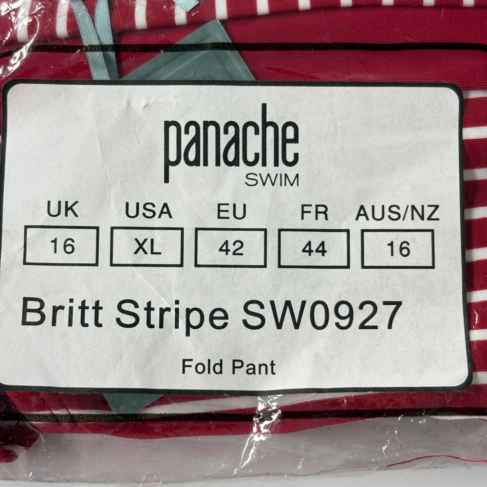 NWT Panache Women Swim Bottom XL Red White Britt Stripe Fold Pant SW0927 Pool